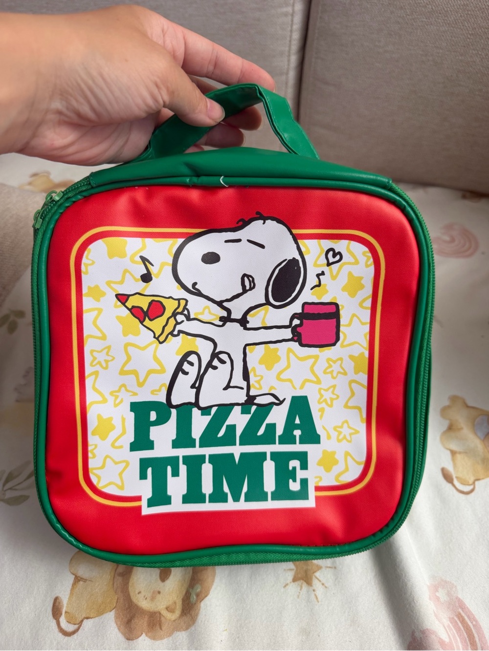 Snoopy "Pizza Time" Red & Green Lunch Bag